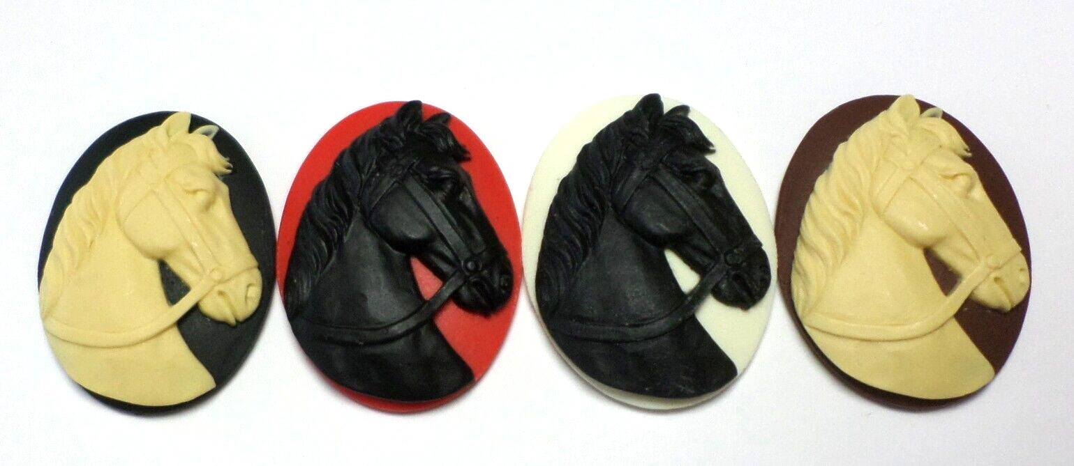 4 Different Colors of 40x30mm Horse Portrait Cameos, Very Nice