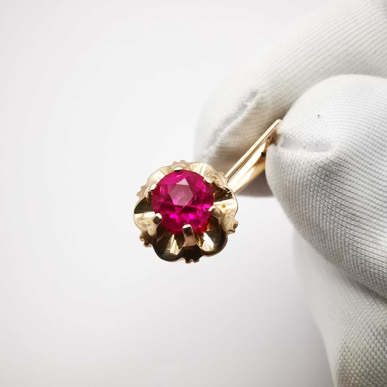 USSR Vintage Earrings Rose Gold 583 14K Star Jewelry Ideal Condition Ruby 4.4g