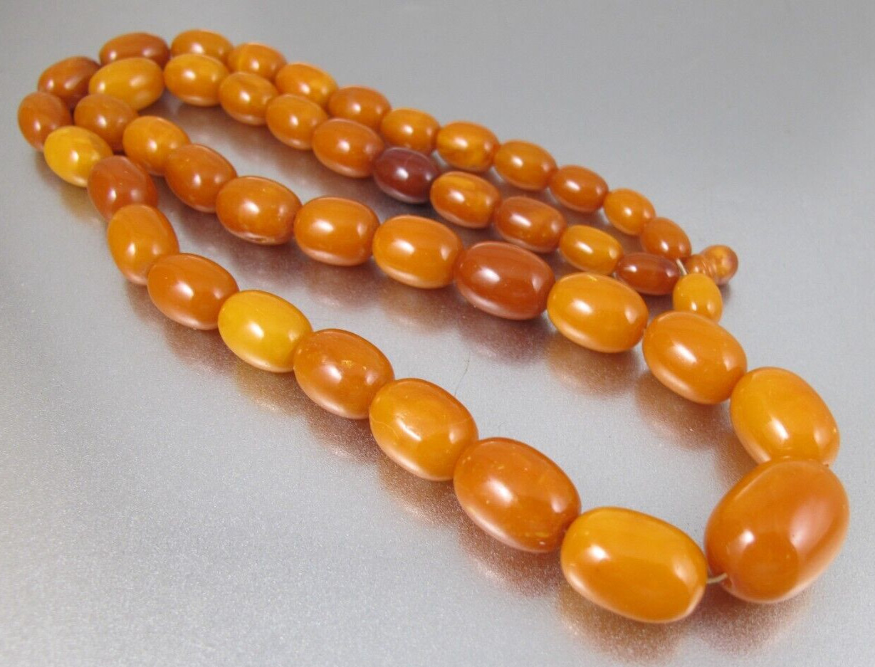 Vtg. Genuine Butterscotch Egg Yolk Amber Oval Bead Necklace 42.9g
