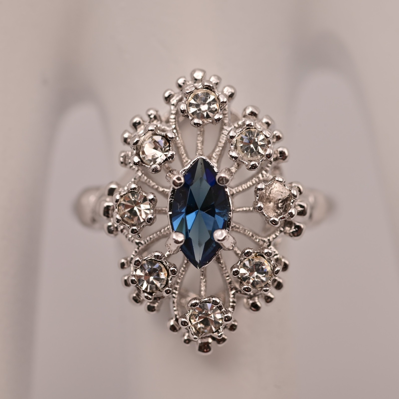 Antique Original Vintage Signed Designer 18k HGE Sapphire Gemstone Estate Ring