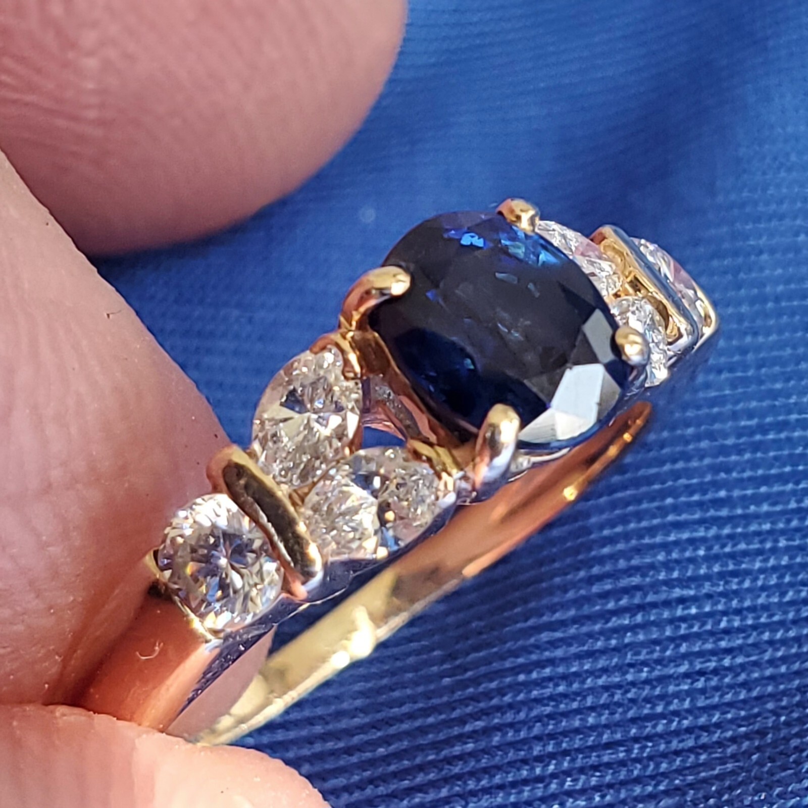 Original EARTH MINED SAPPHIRE DIAMOND Deco Engagement Ring 14K GOLD Solitaire
