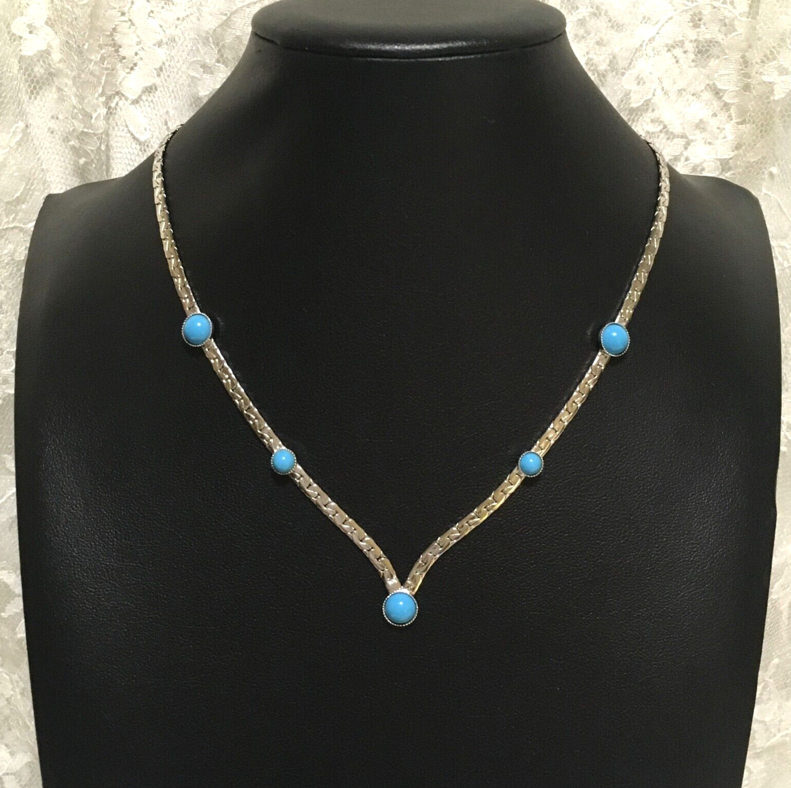 Vintage Western Silver Tone Necklace Blue Accents by Sarah Coventry