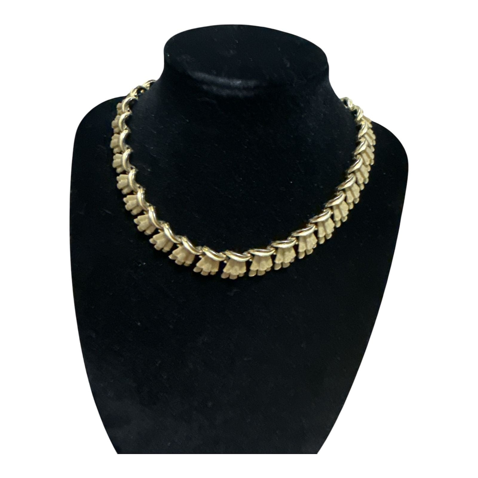 Vintage Mid-Century Gold-Tone Fringed Link Statement Choker Necklace