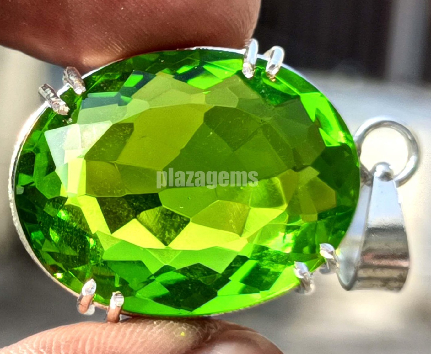 EGL Certified 54.15 Ct Green Peridot Oval Cut Pendant 925 Sterling Silver 5AOF