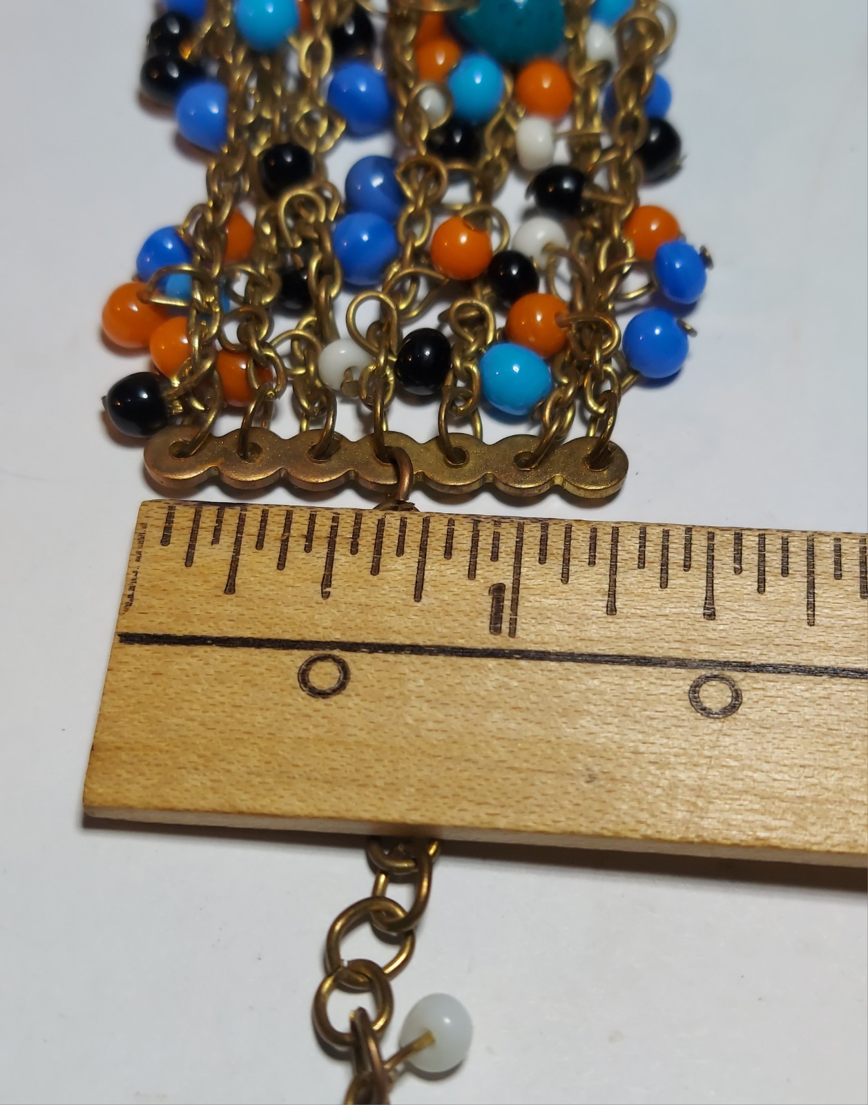 Vintage Tanjore India 7 Stand Multicolor Glass Beaded Bracelet Gold Tone 7″
