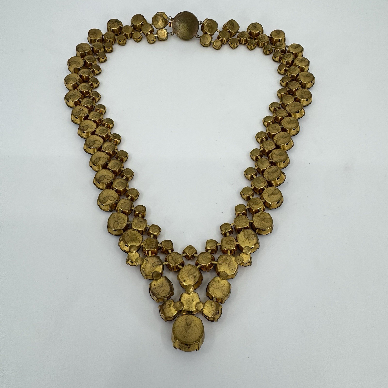 Large Statement Gold Tone Multi-tone Amber Round Rhinestone Necklace 17”
