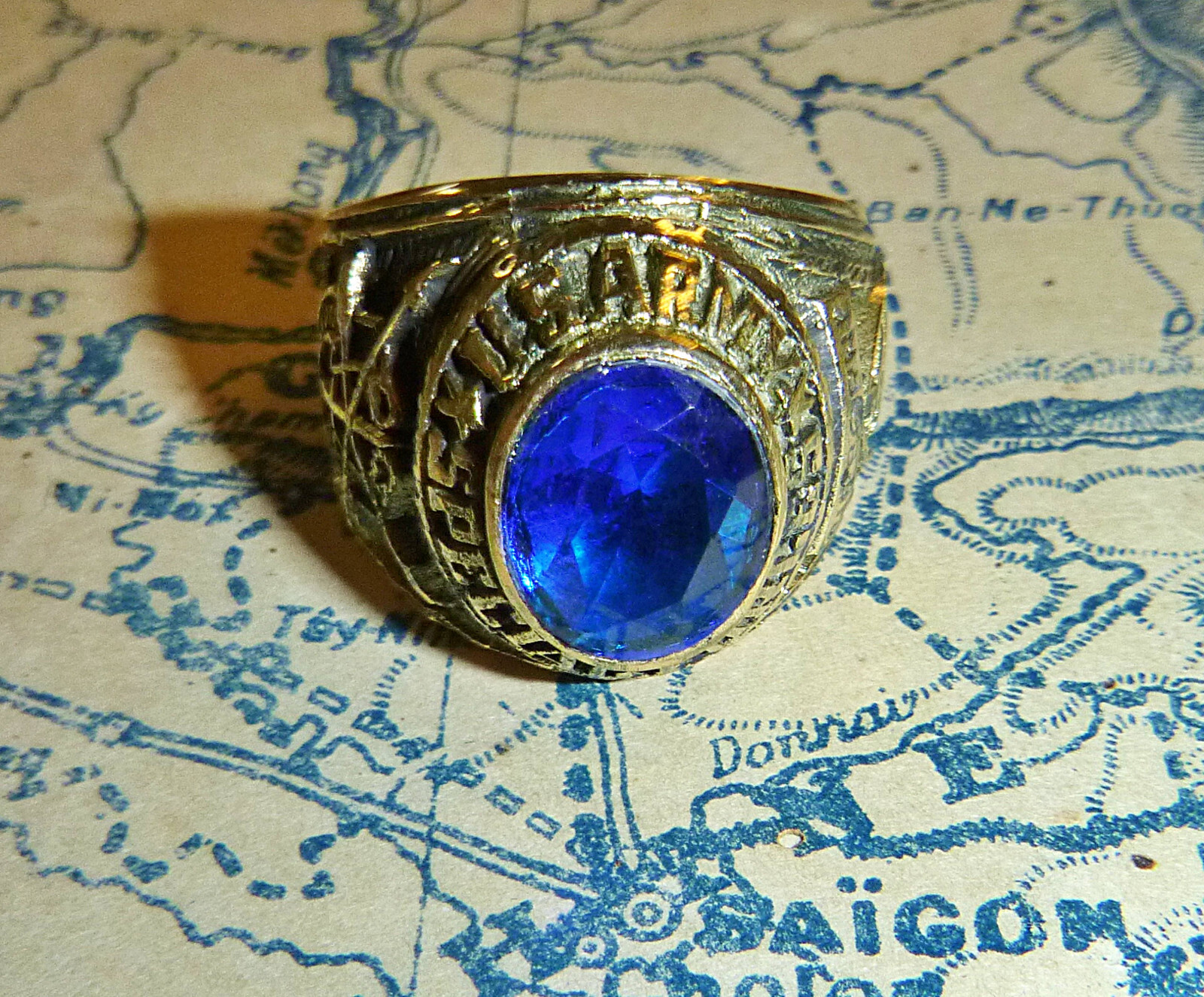 US Special Forces – MENS RING – Small Size 7 – Blue Stone – Vietnam War – R.5