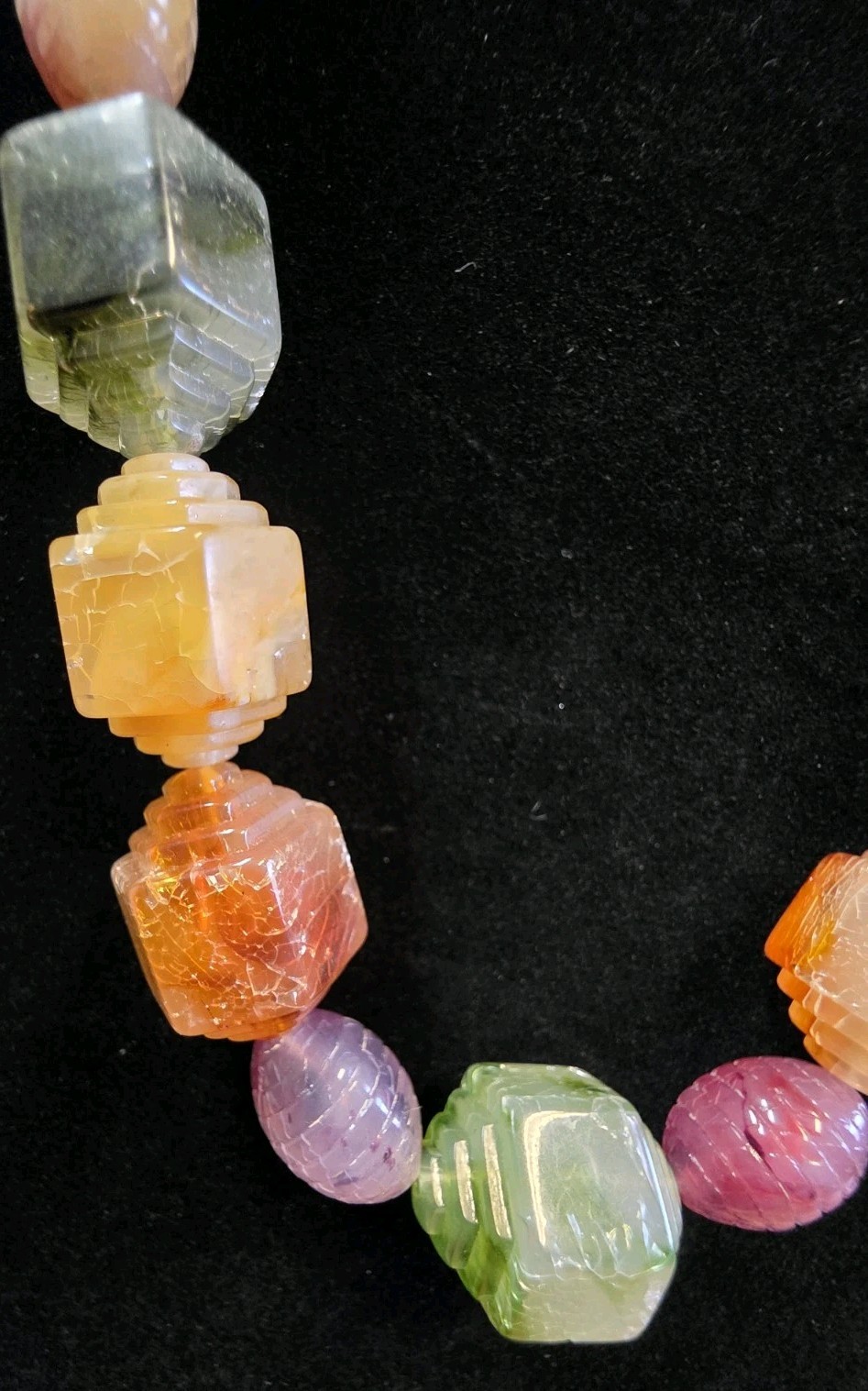 Vintage Plastic Beads Stone Like Necklace Rainbow Lucite Resin Color