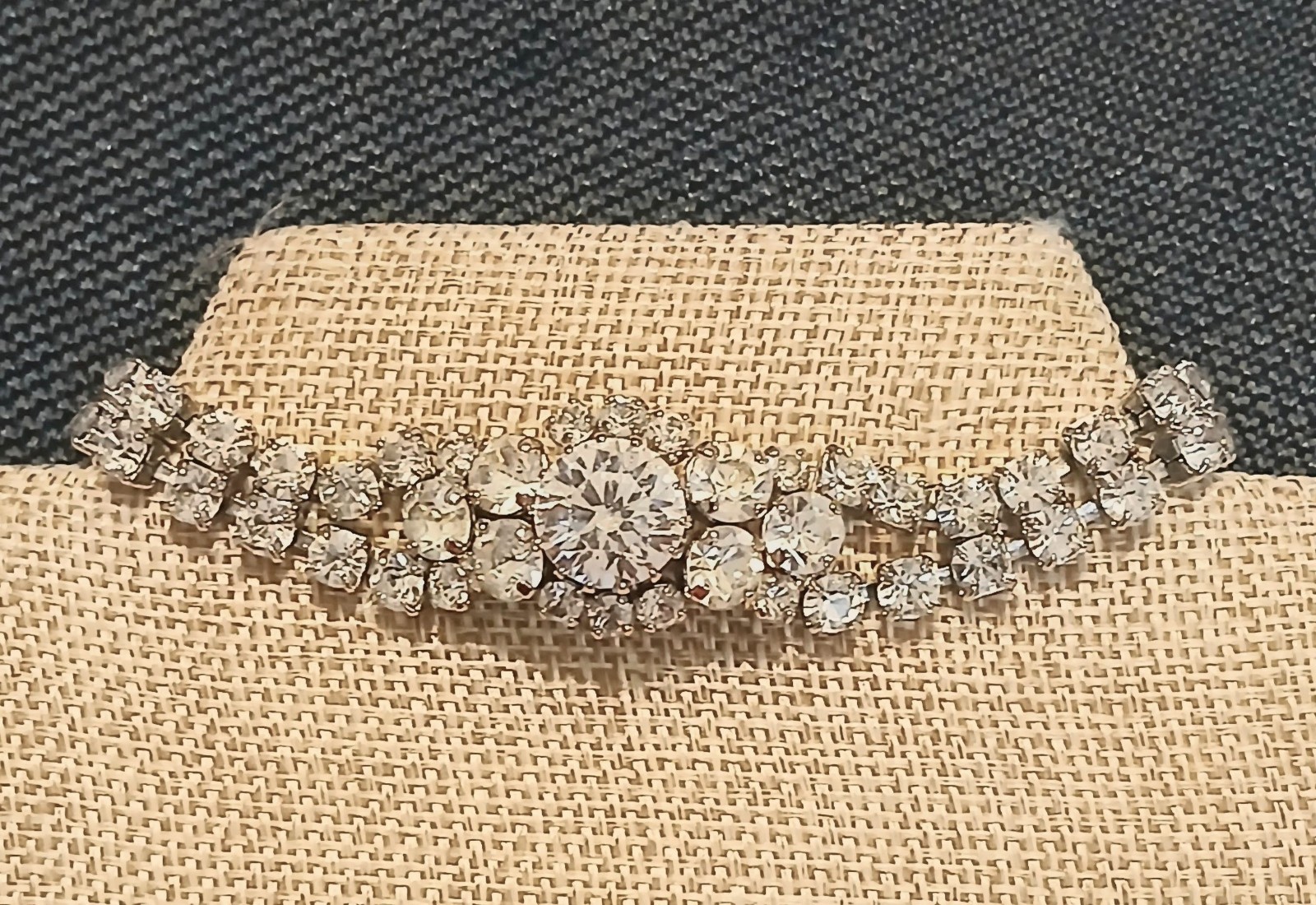 Vintage Austria 2-Layer Crystal Bracelet Bright Clear Crystals Signed Austria 7″