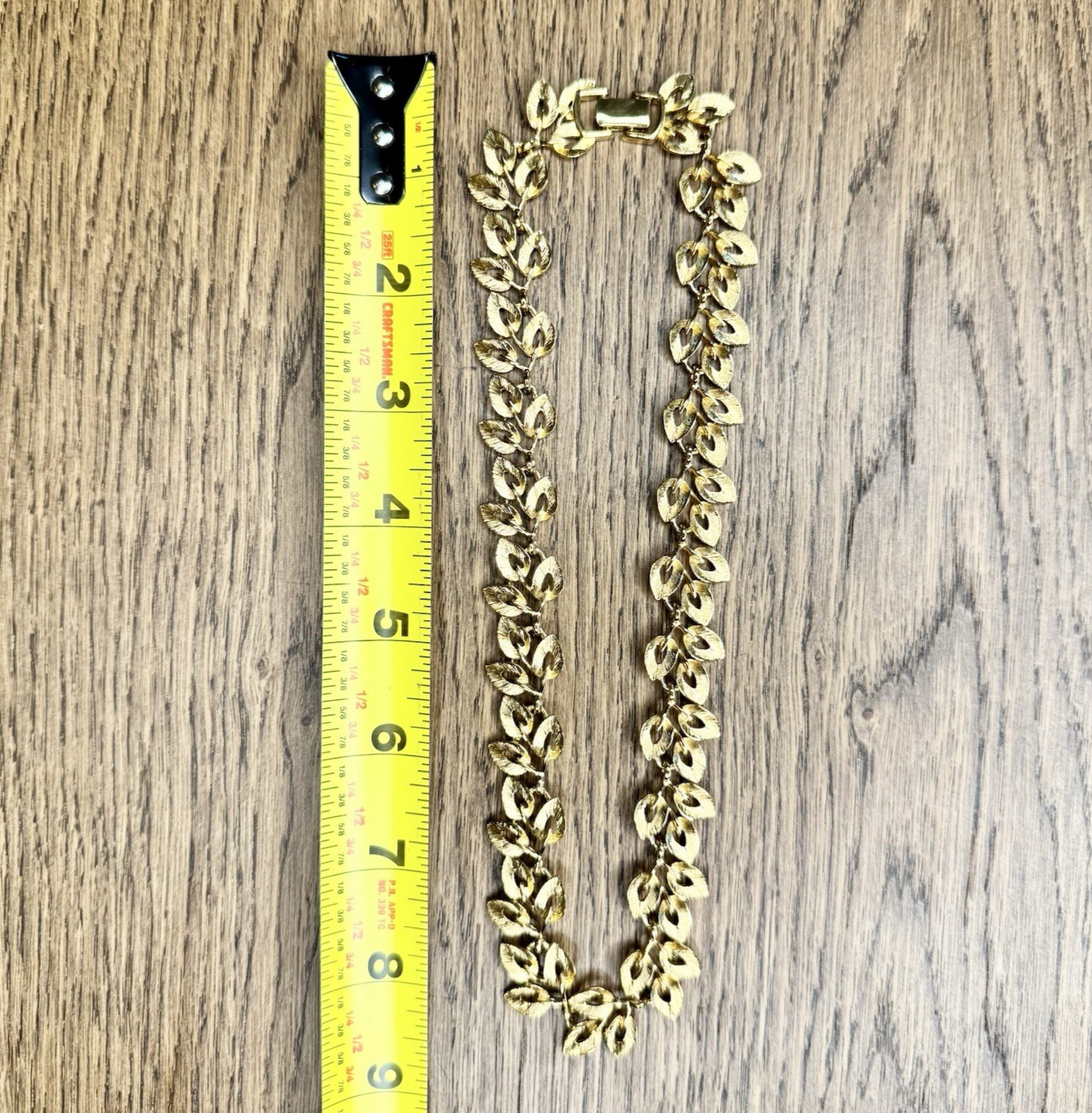Vintage Napier Chunky Gold Tone Leaf Panel Link Necklace Signed Choker Collar