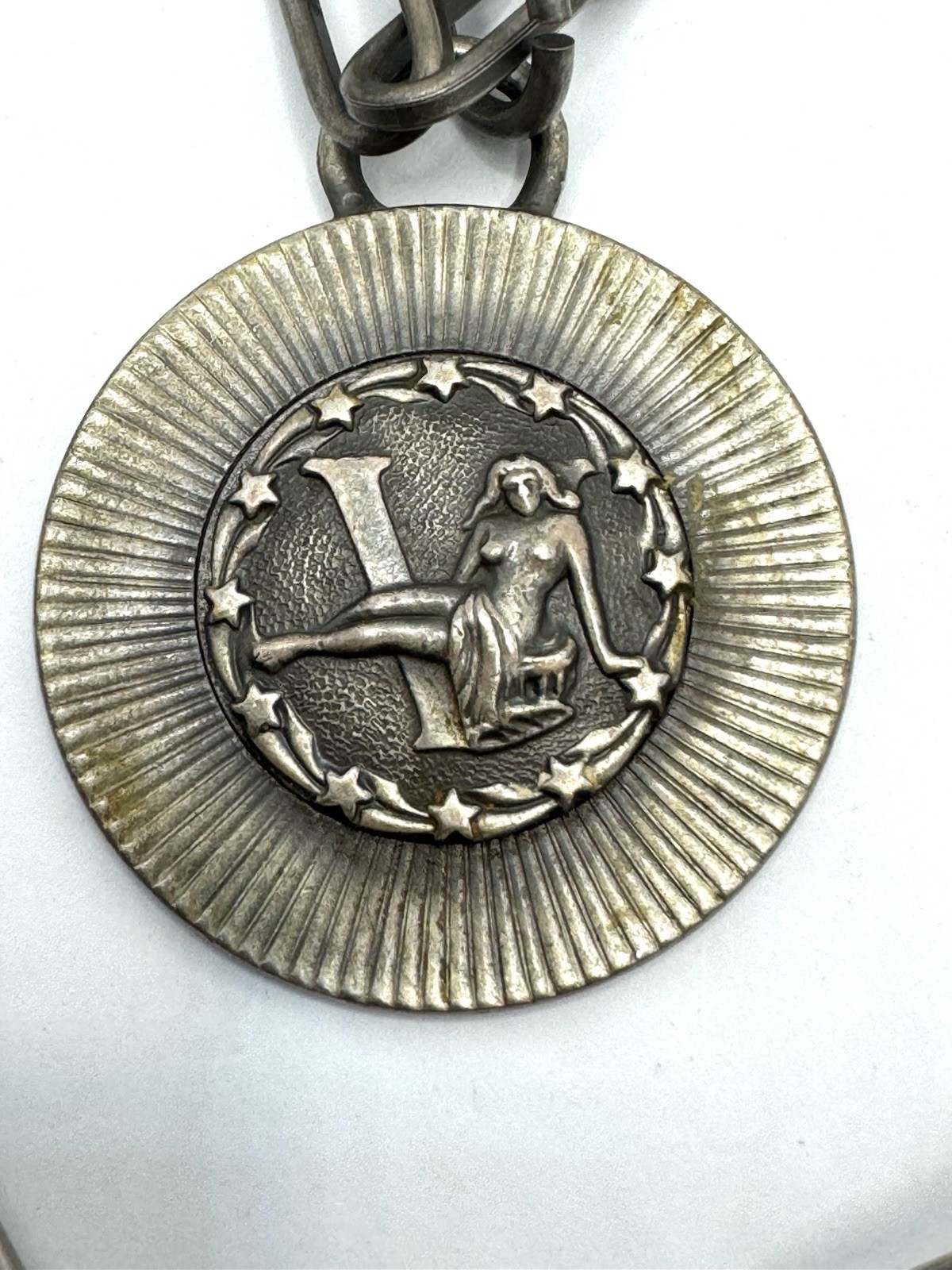 Vtg 70’s Sarah Coventry VIRGO Pewter Medallion Sun Signs Zodiac Pendant Necklace