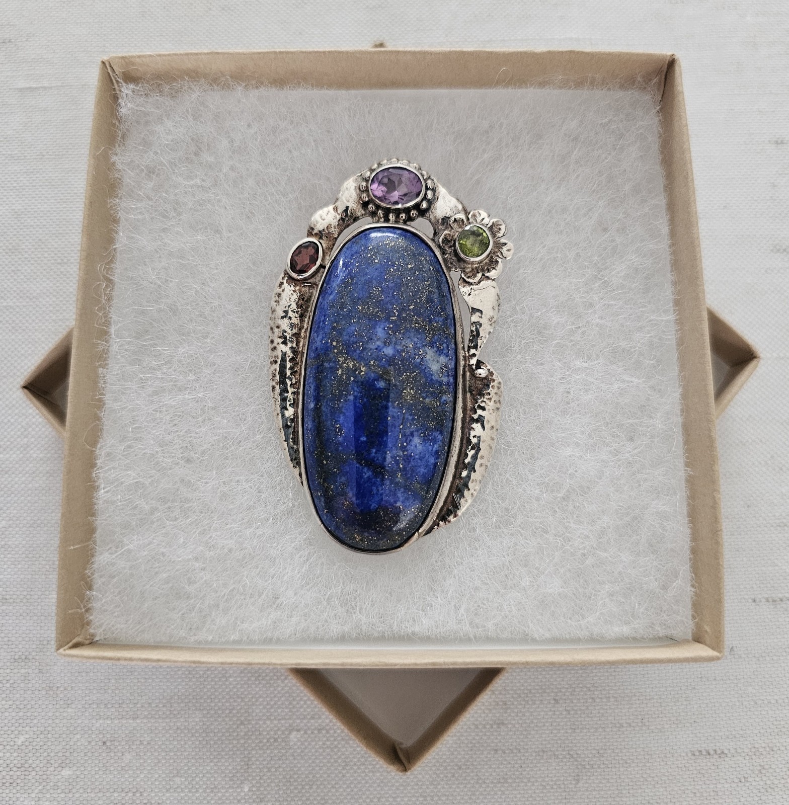 Vtg Sterling Silver 925 Large 2.5″ Ornate Lapis Lazuli Pendant Clip Signed 30g