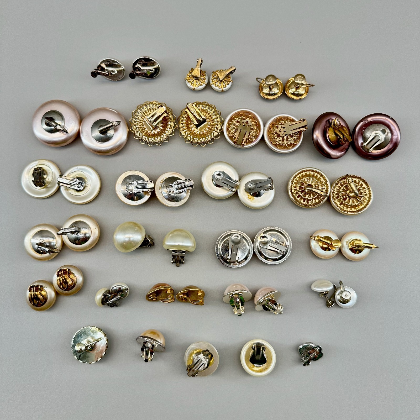 Vintage Clip Earrings Lot 20 Pairs 5 Single Assorted Faux Pearl Some Signed