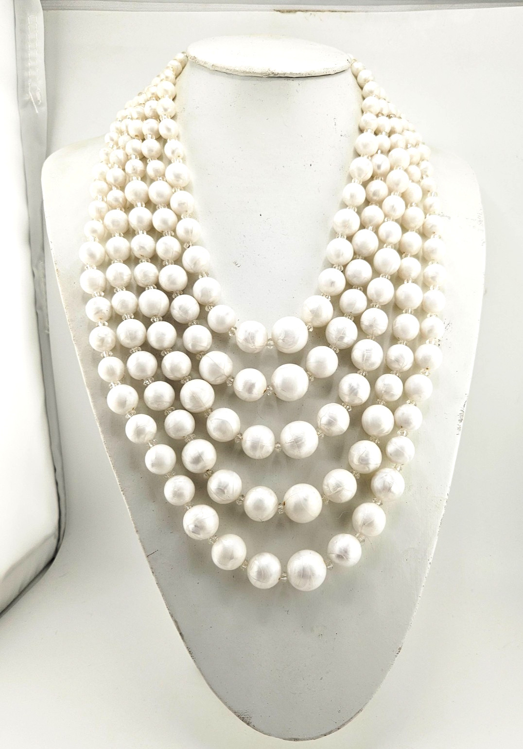 Vintage 5-Strand Faux Pearl Necklace Multi-Layer Baroque Statement Choker MCM
