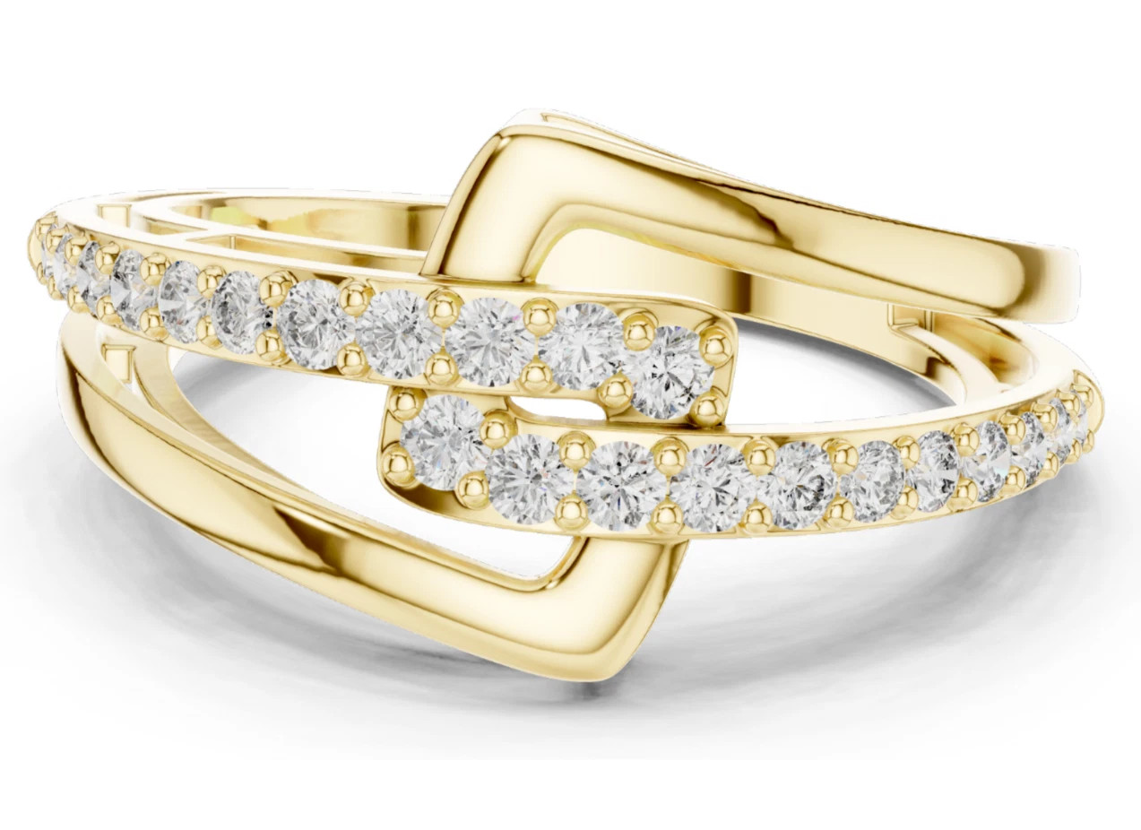 Round Cut 0.30TCW White Moissanite Interlocking Party Ring In 10K Yellow Gold FN