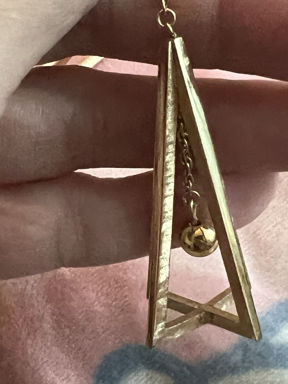 Vintage TRIFARI Dangle Long Triangle Clip Earrings Gold Tone