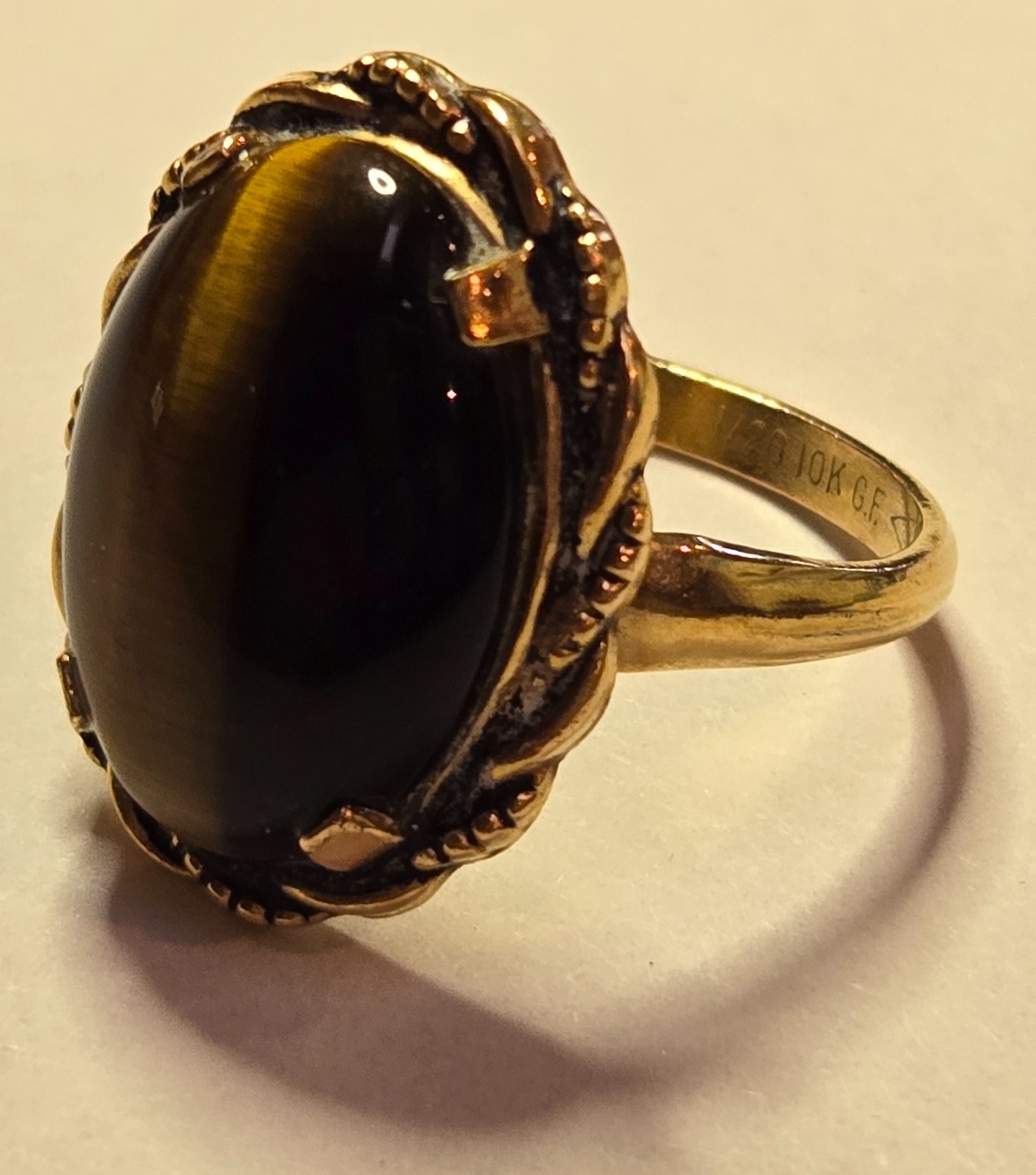 Vintage Signed Tiger’s Eye 10K Gold Ring made by Clark & Coombs, late 1950’s