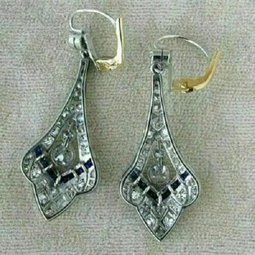 Art Deco Style Lab Created Diamond Engagement Wedding 14K White Gold FN Earring