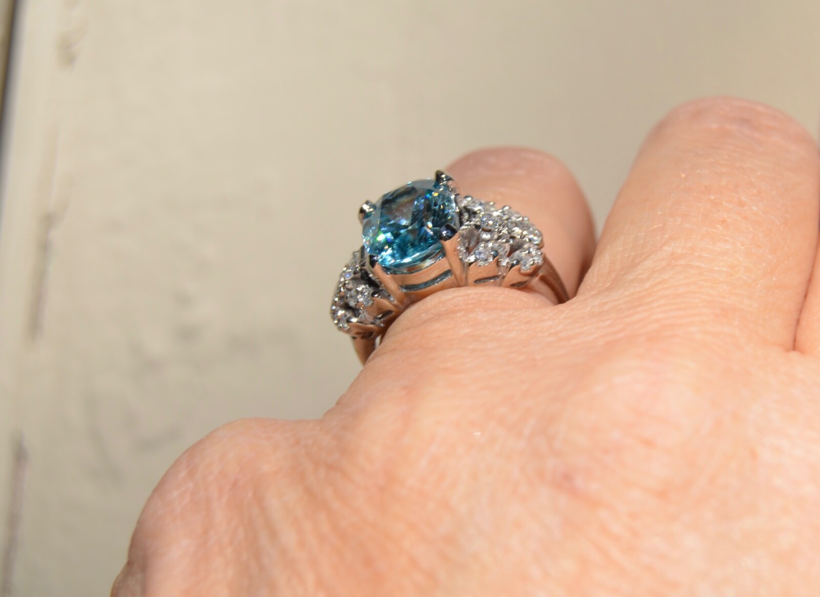 5.5 CTW Blue Zircon & Diamond Ring 14K White Gold