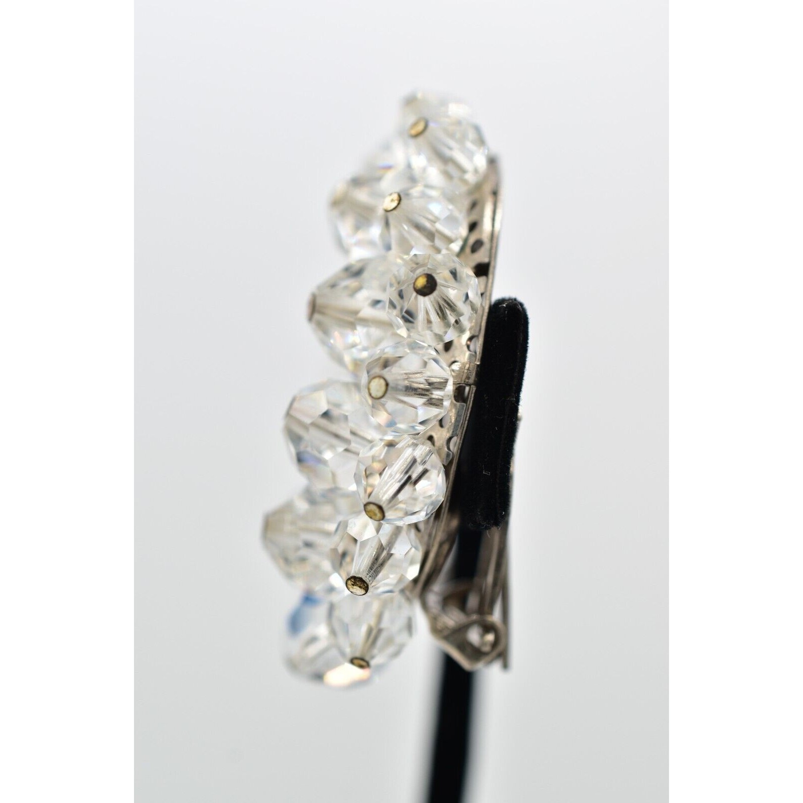 Laguna Vintage Clip On Crystal Earrings Clear Climber Bridal Signed 1950s A24