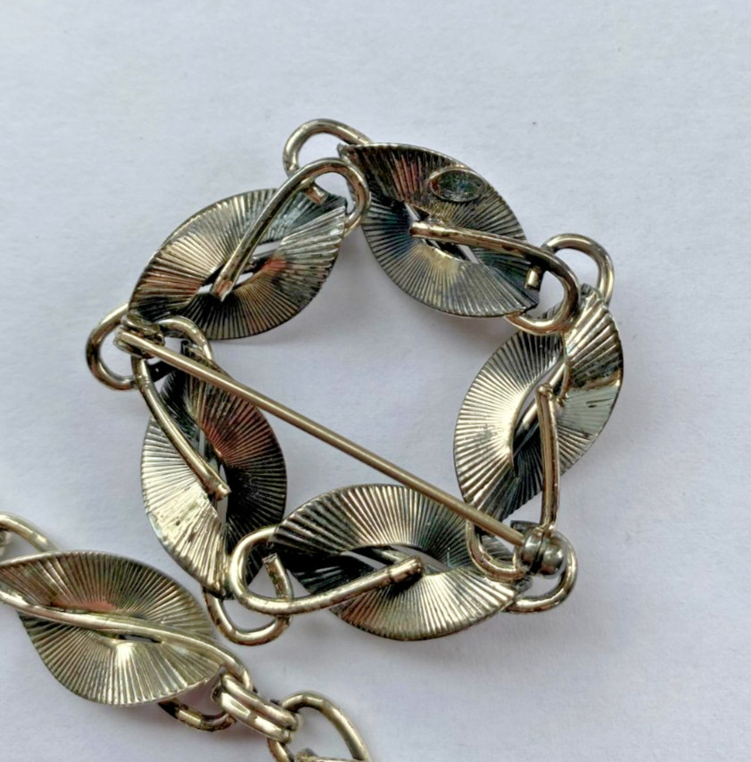 Signed Danecraft Sterling 925 Fancy Leaf Link Bracelet & Pin Brooch Set