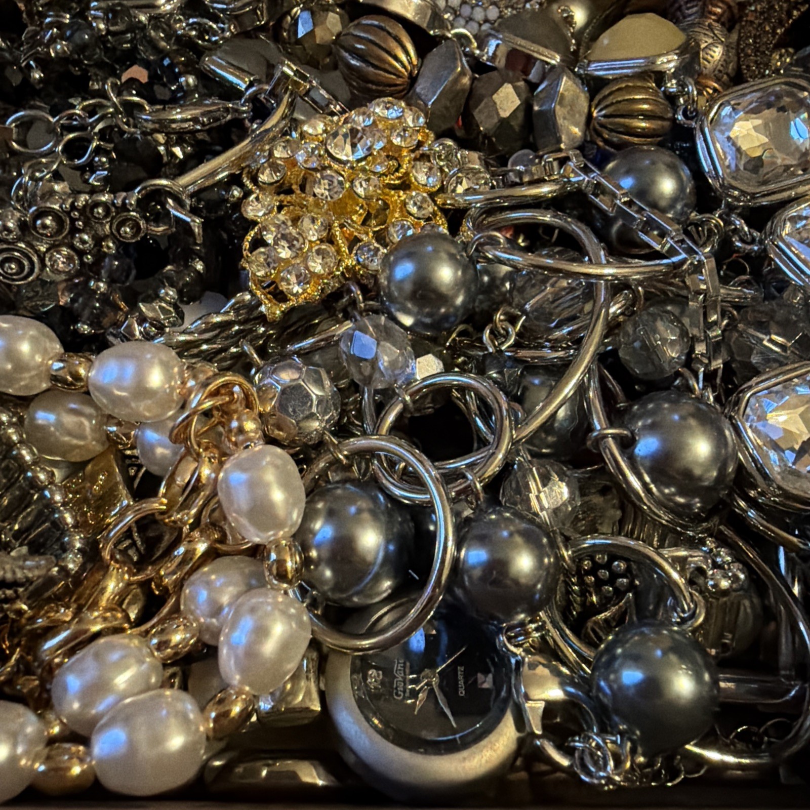 Vintage to Now Jewelry Lot All Wearable Untested. No Junk. Box B8 Rhinestones