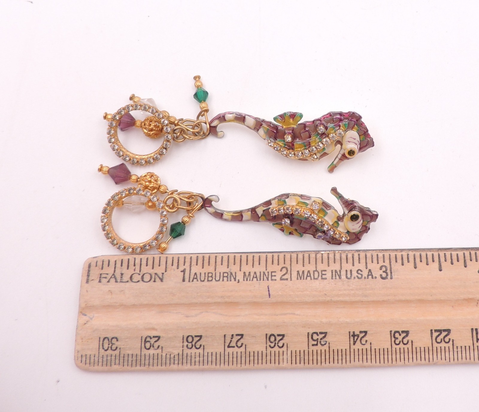 Lunch At The Ritz Seahorse Earrings Dangle Drop Pierced Vintage 90’s Jeweled