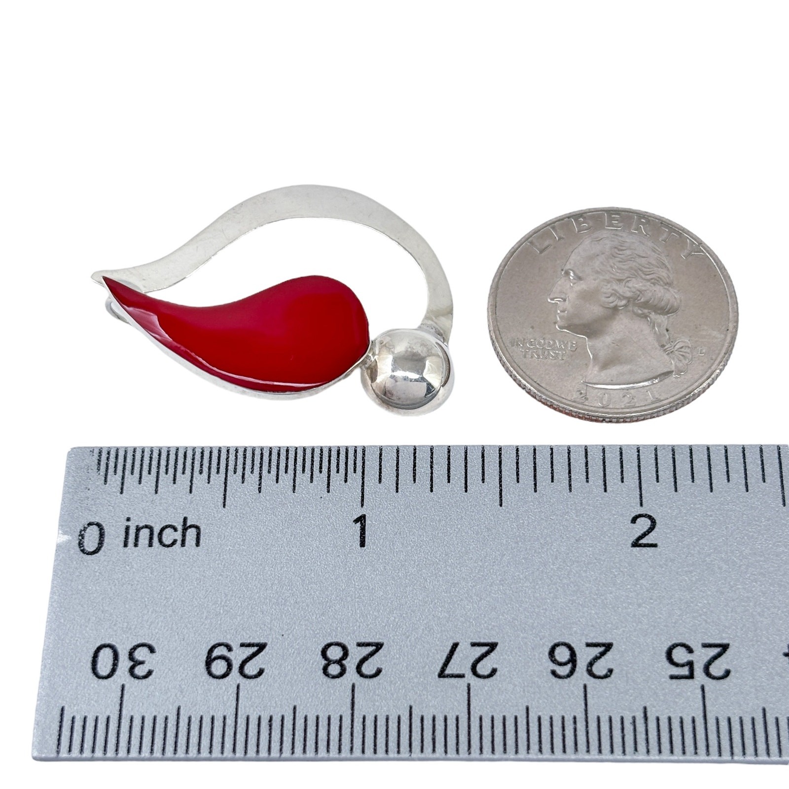 Red Enamel Abstract Pendant | Vintage Sterling Silver 925
