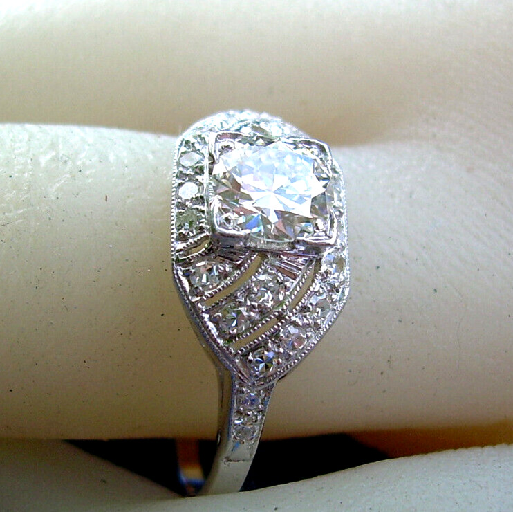Original EARTH MINED DIAMOND Art Deco Engagement Ring Vintage PLATINUM Solitaire