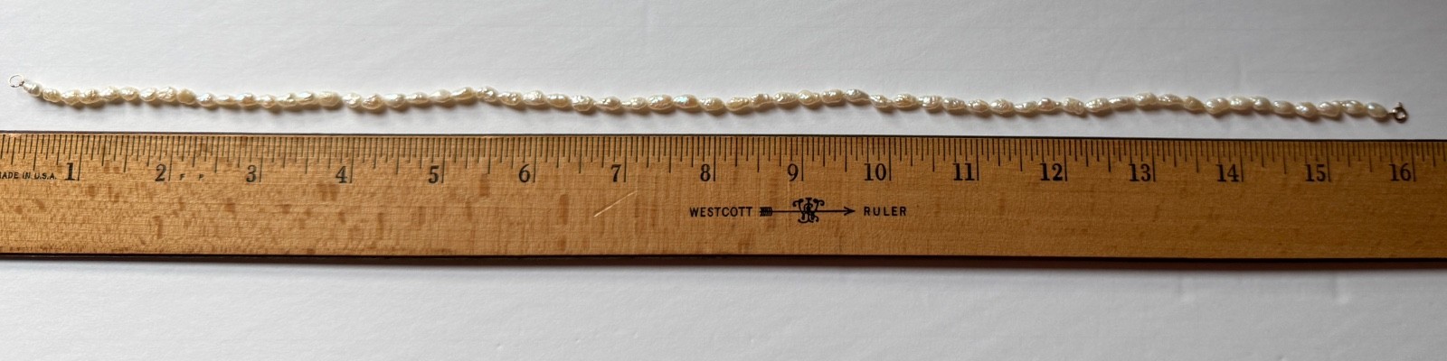 Vintage 1983 Baroque Freshwater Rice Pearl Single Strand Necklace 16” 14Kt Gold