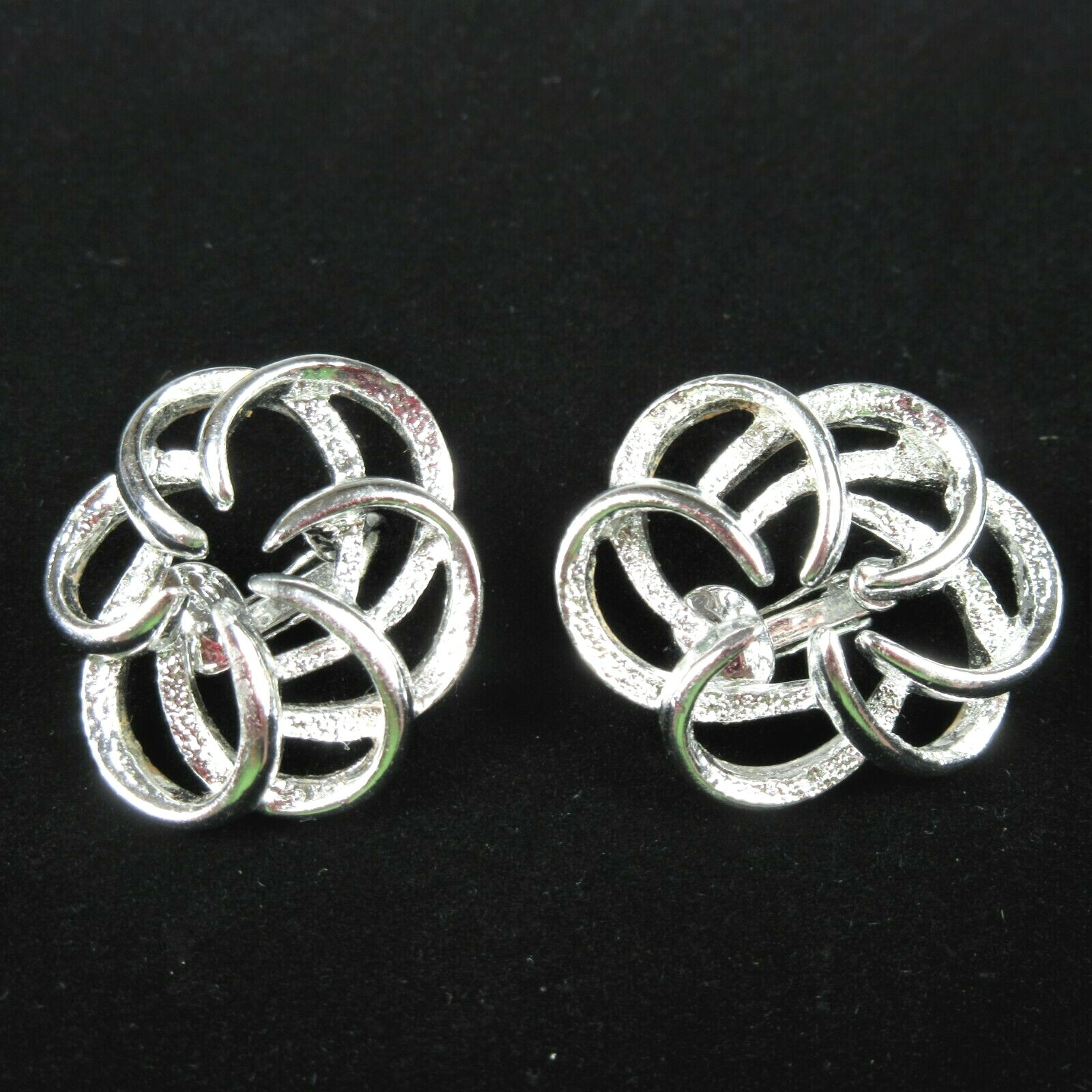 Sarah Coventry Silvertone Tailored Swirl Pin and Clip On Earrings Set Signed