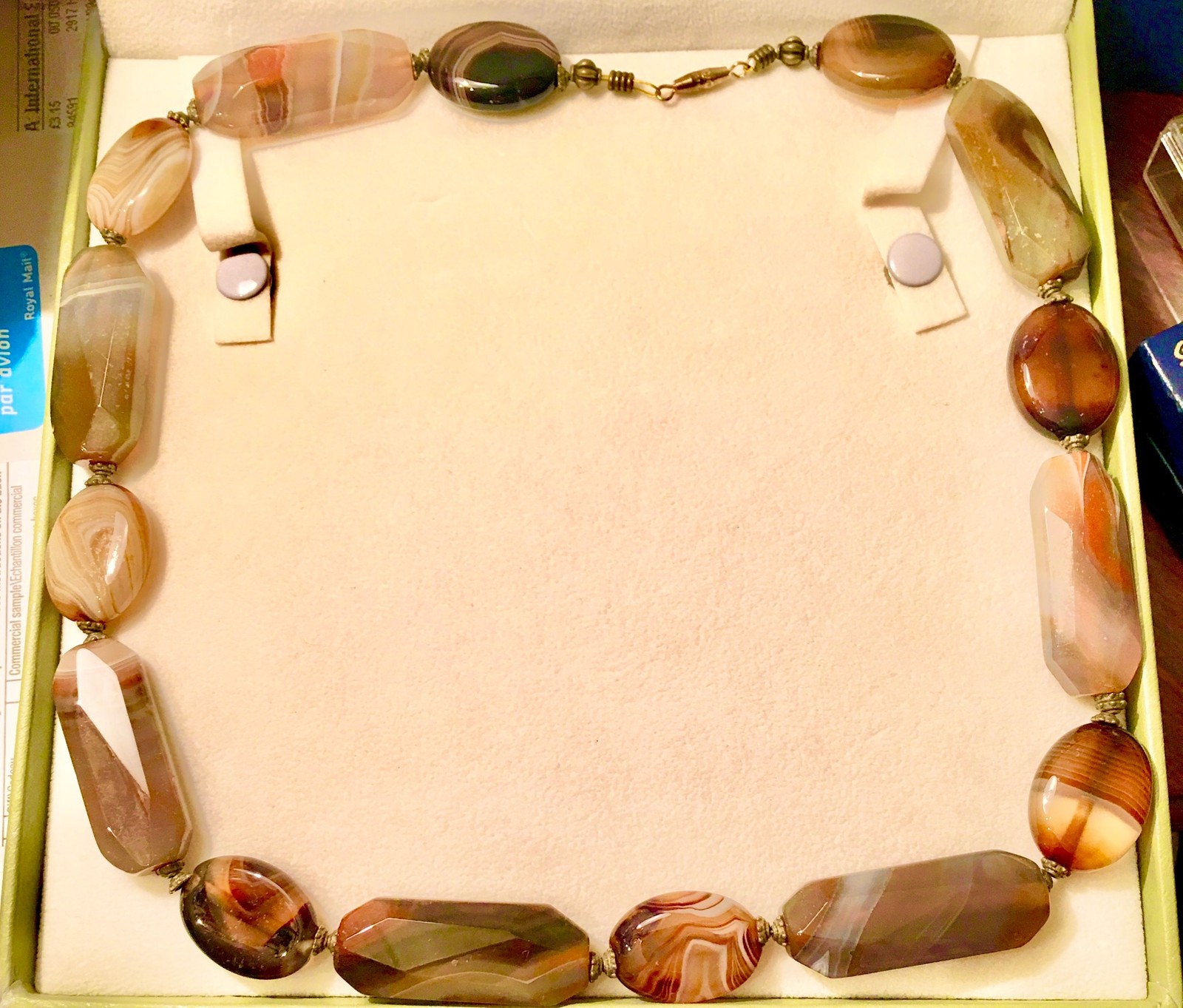 Antique Scottish Banded Agate Necklace Natural Stone Victorian Vtg Antique 22”