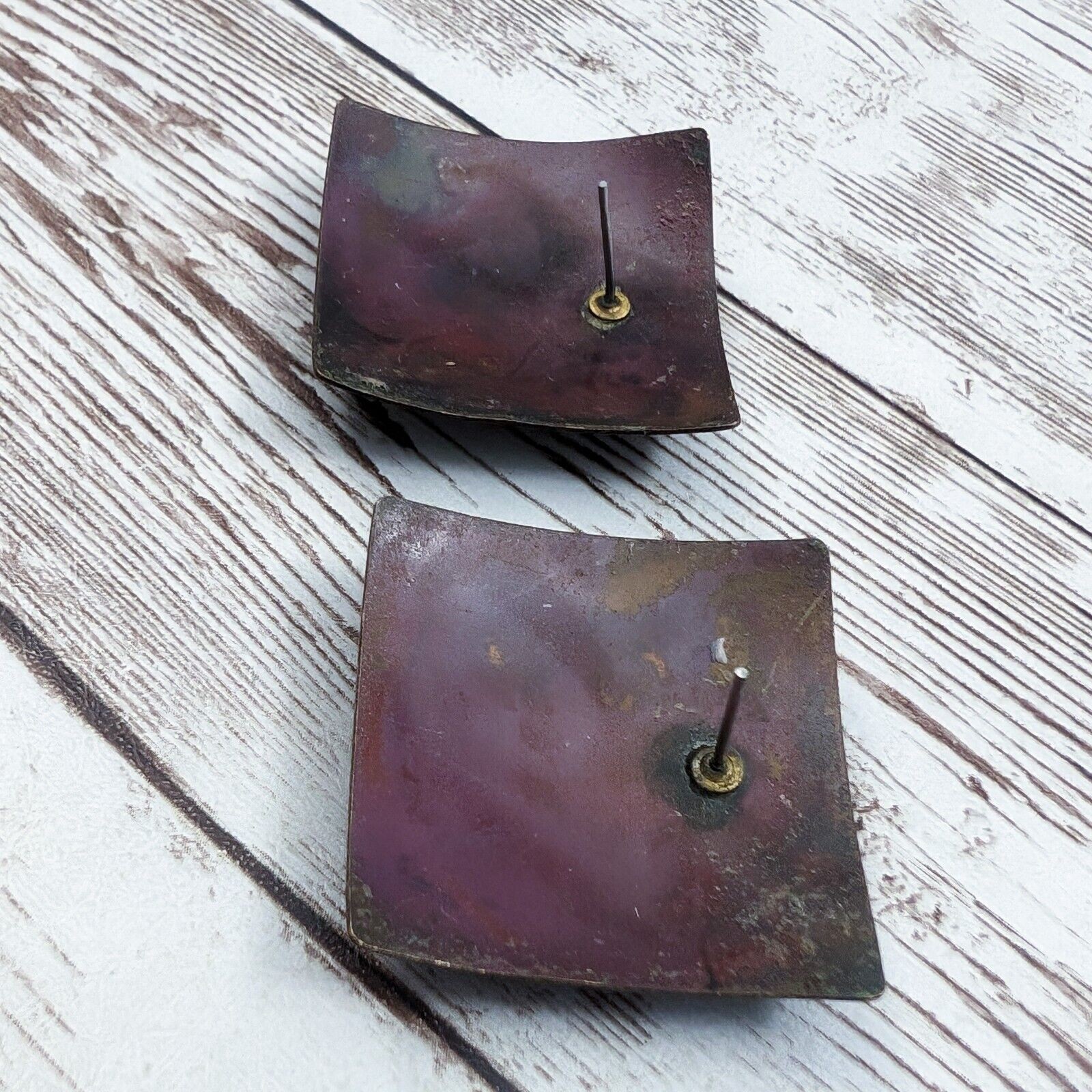 Vintage Earrings for Pierced Ears Square Shape – Bent with Heavy Tarnish