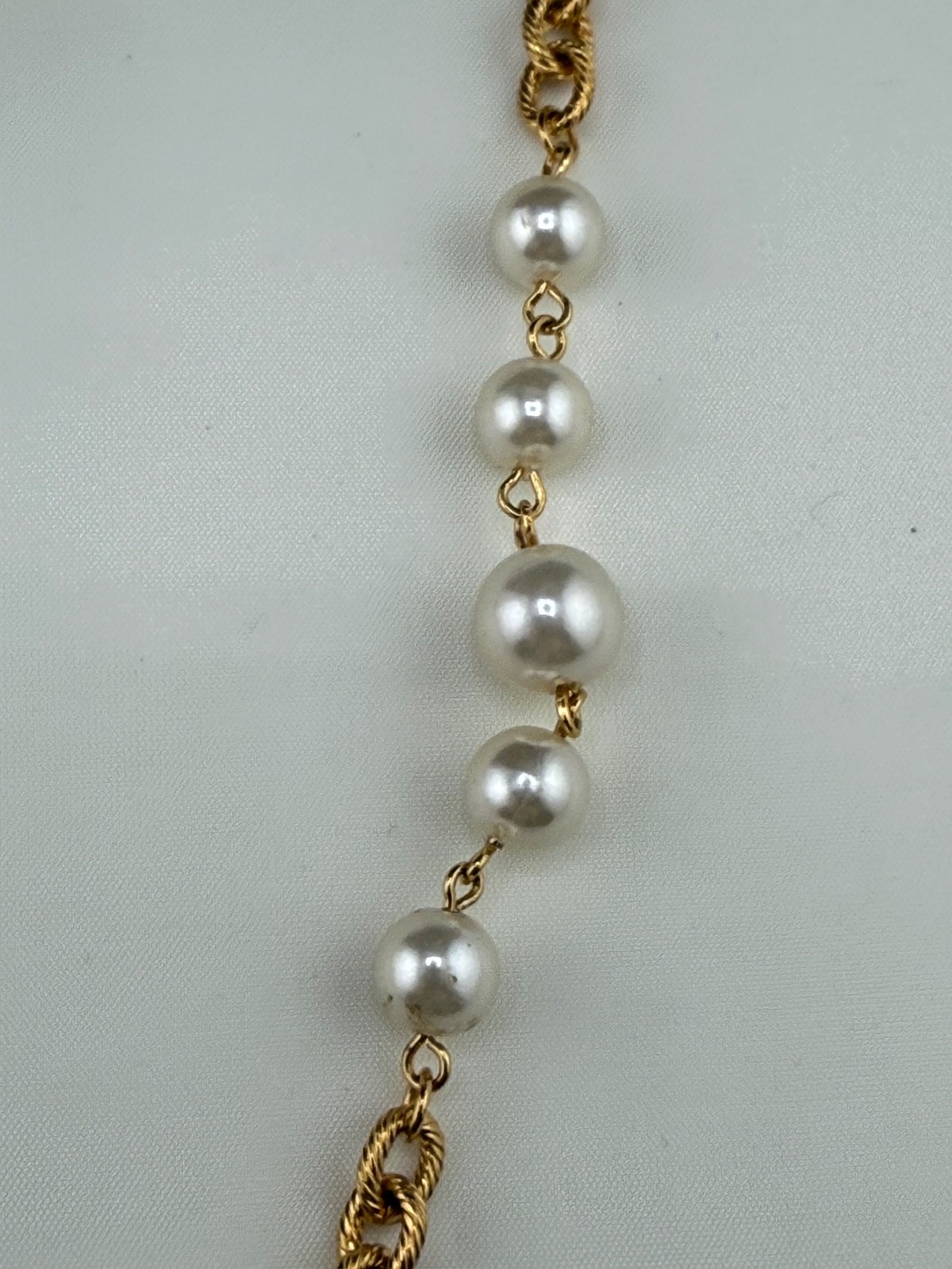 Vintage Napier Necklace Gold Tone Faux Pearl 28”