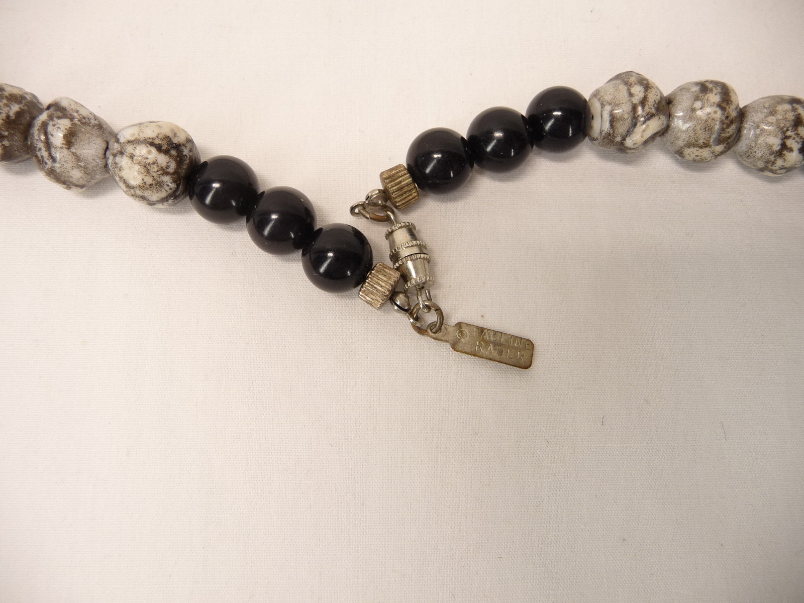 Vintage Pauline Rader Signed Black White and Gray Modernist Necklace USA Seller