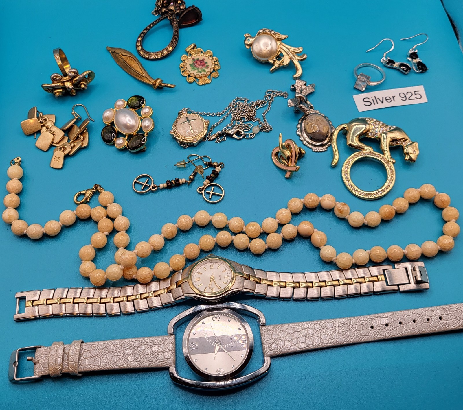 High Quality Vintage Jewelry Lot 17 Pieces Including Silver w Mele Leather Box