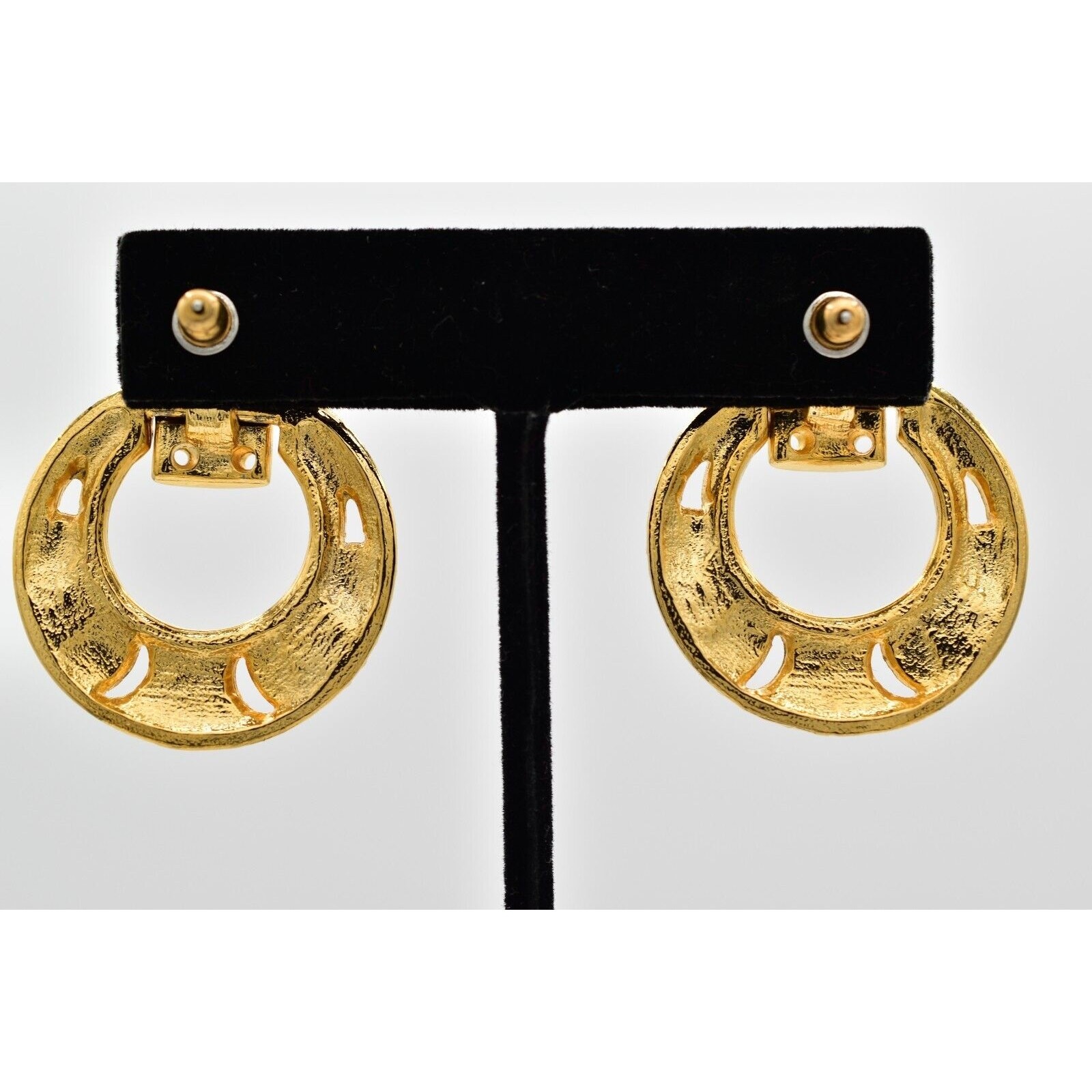 Vintage Dangle Earrings Gold Floral Pearl Door Knocker USA Made NOS 1980s 9M