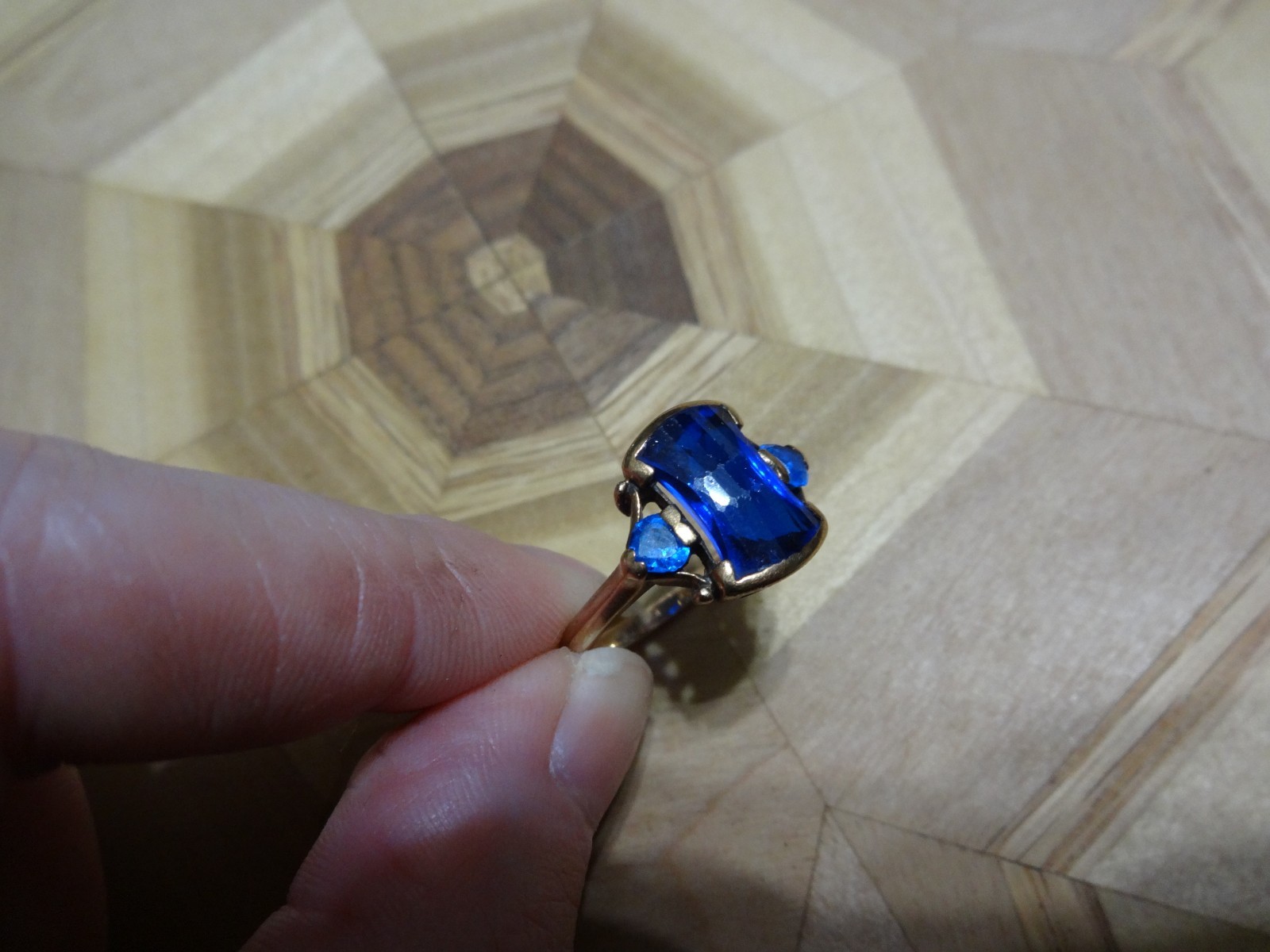 10k blue spinel art deco ring rectangle fancy cut size 8