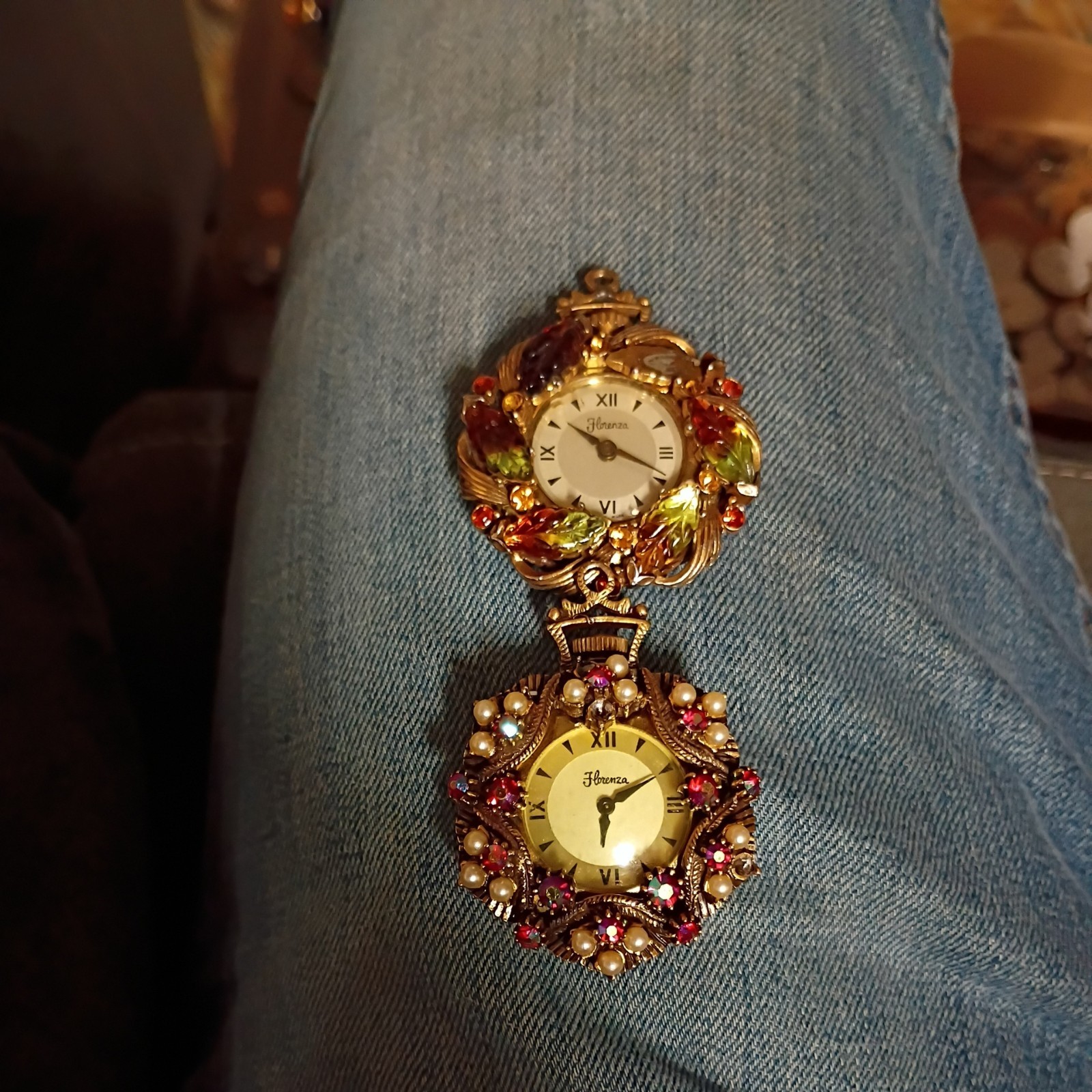Florenza Victorian Pocket Watch Set Of 2, Gold Tone Great Condition