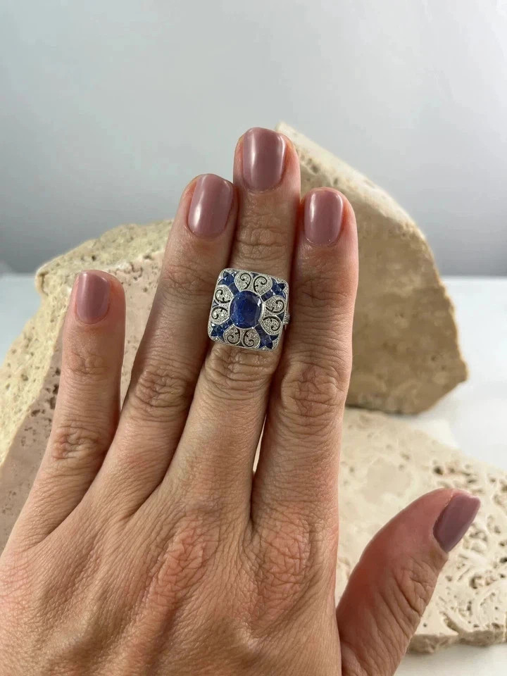 3Ct Art Deco Vintage Style Lab Created Diamond Engagement 14K White Gold FN Ring