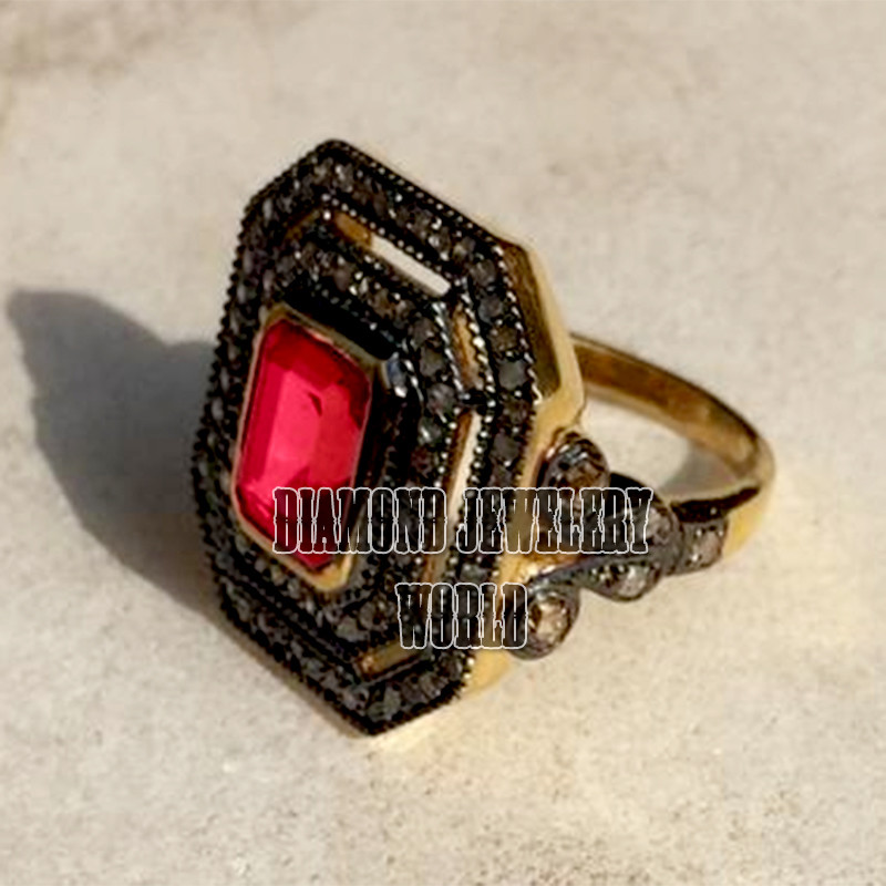 1.93ctw Rose Cut Diamond Ruby Studded Silver Victorian Gorgeous Ring Jewelry
