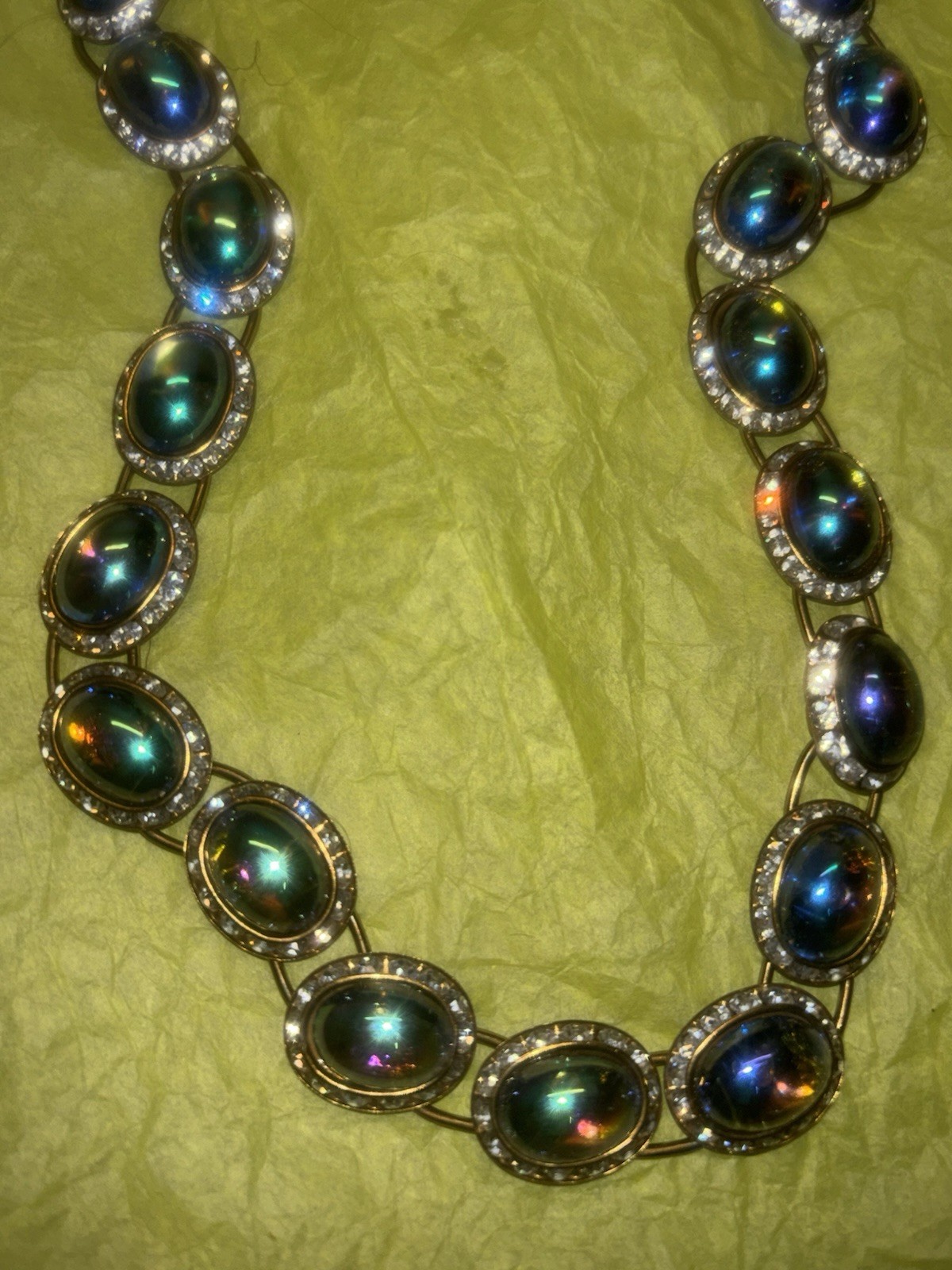 Vintage Peacock Iridescent Gripoux Cabochon AB Necklace ~ Stunning ~ Oil Slick