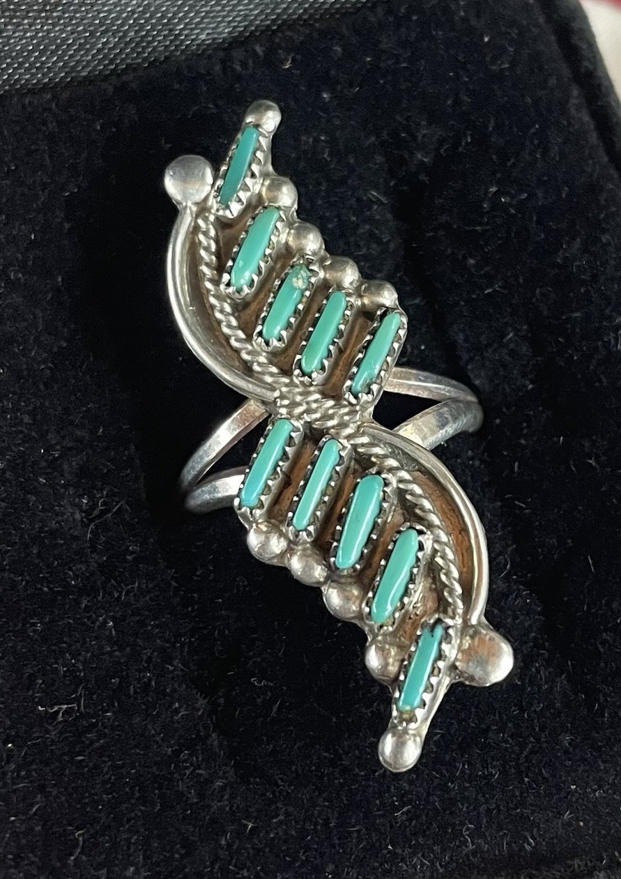 Vintage Native American Style Sterling Silver Turquoise Ring No Marks Size 5-1/4