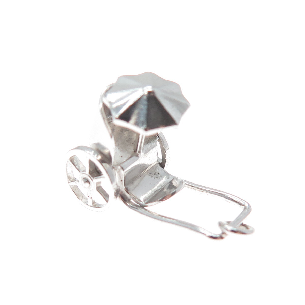 925 Sterling Silver Antique Art Deco Beach Cart Minimalist 3D Charm Pendant