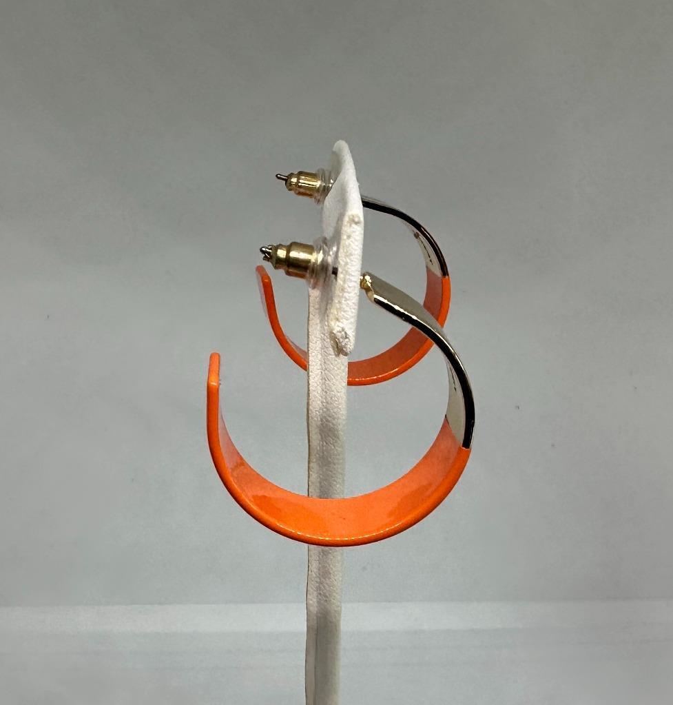 Vikki Carr Estate Orange Hoop Earrings Certificate Of Authenticity 1 Inch