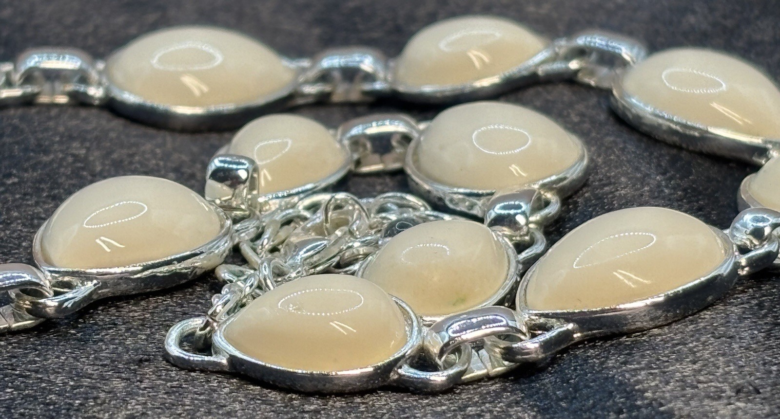 Vintage Napier Link Necklace Bracelet Cream Silver Tone