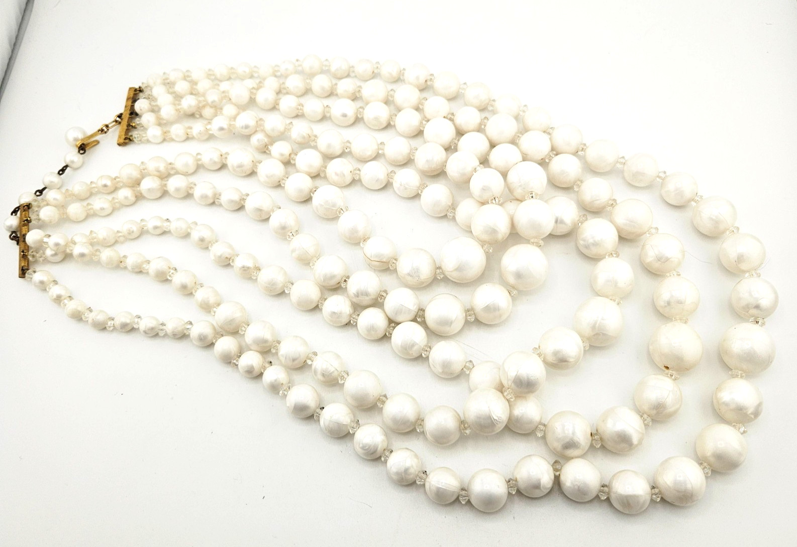 Vintage 5-Strand Faux Pearl Necklace Multi-Layer Baroque Statement Choker MCM