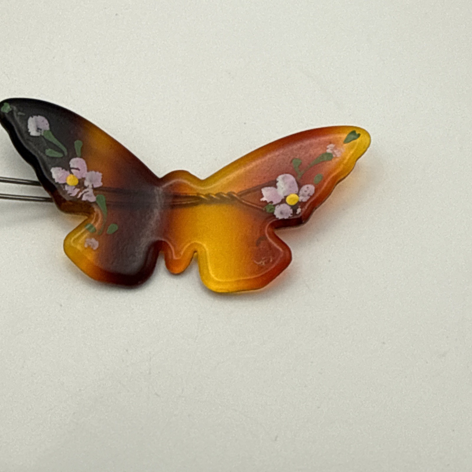 Vintage Rhinestone Celluloid Acetate 3-D Flower Pin And Butterfly Hair Clip