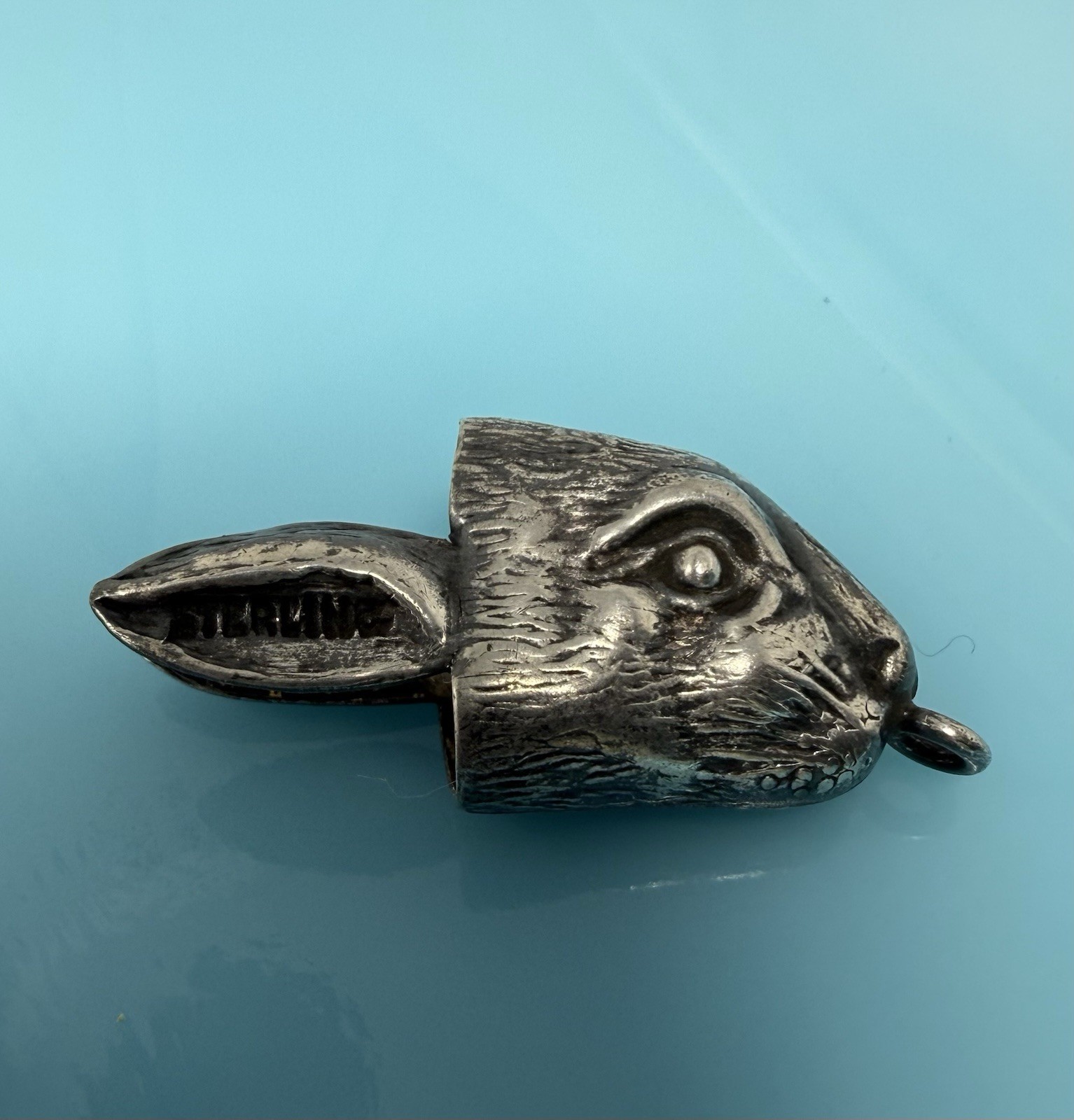 Vintage Bunny Rabbit Hare Head Good Luck Sterling Silver For Foot Charm 2.6g