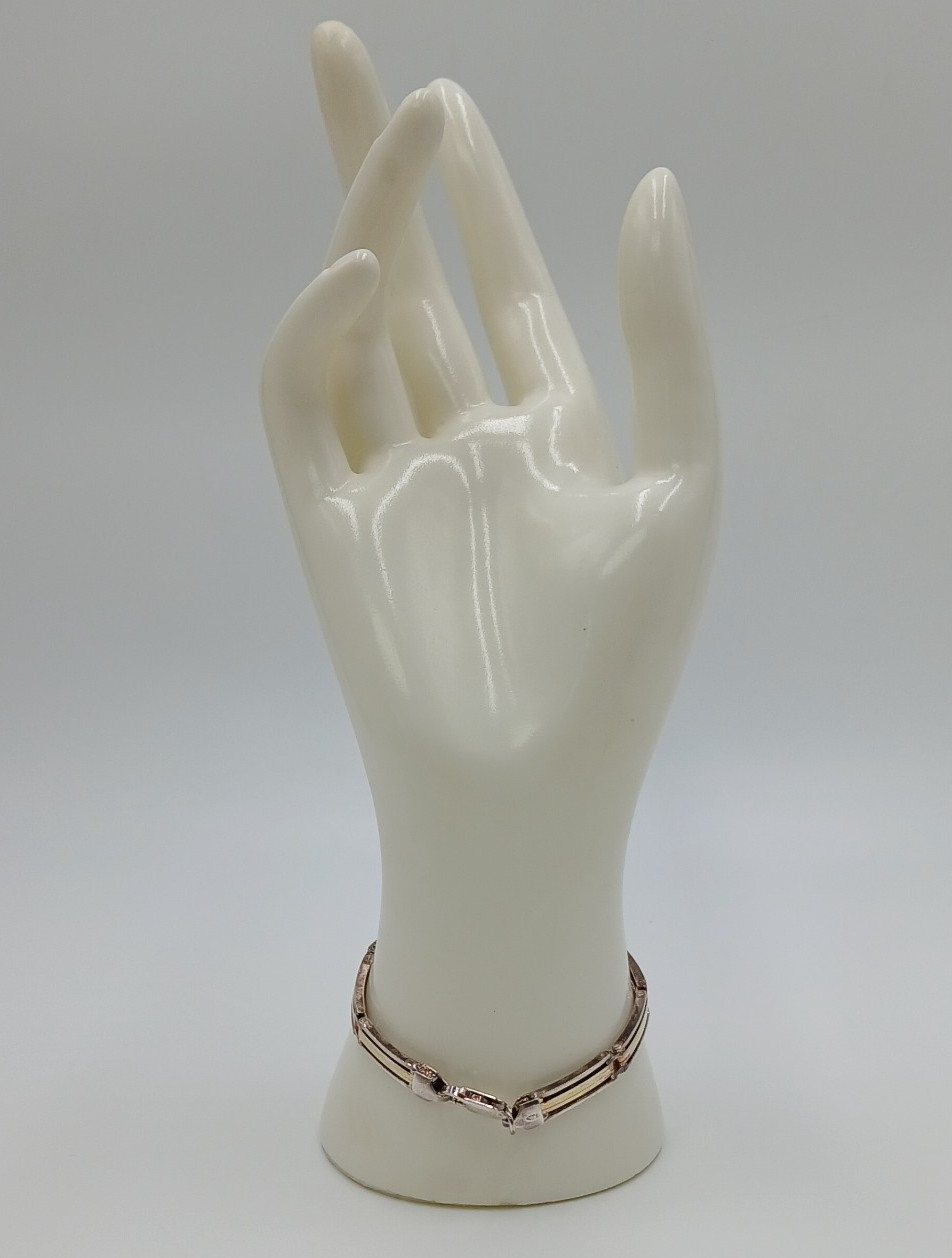 925 KI Two Tone Bar Link Bracelet 7in Unisex Sterling Silver 15g Vermeil Italy